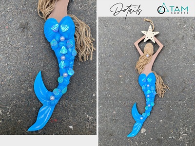 Mô hình Nàng tiên cá Handmade vỏ sò ốc [Bằng gỗ - 3 màu] KT53x14cm MOHINH-PCB-02